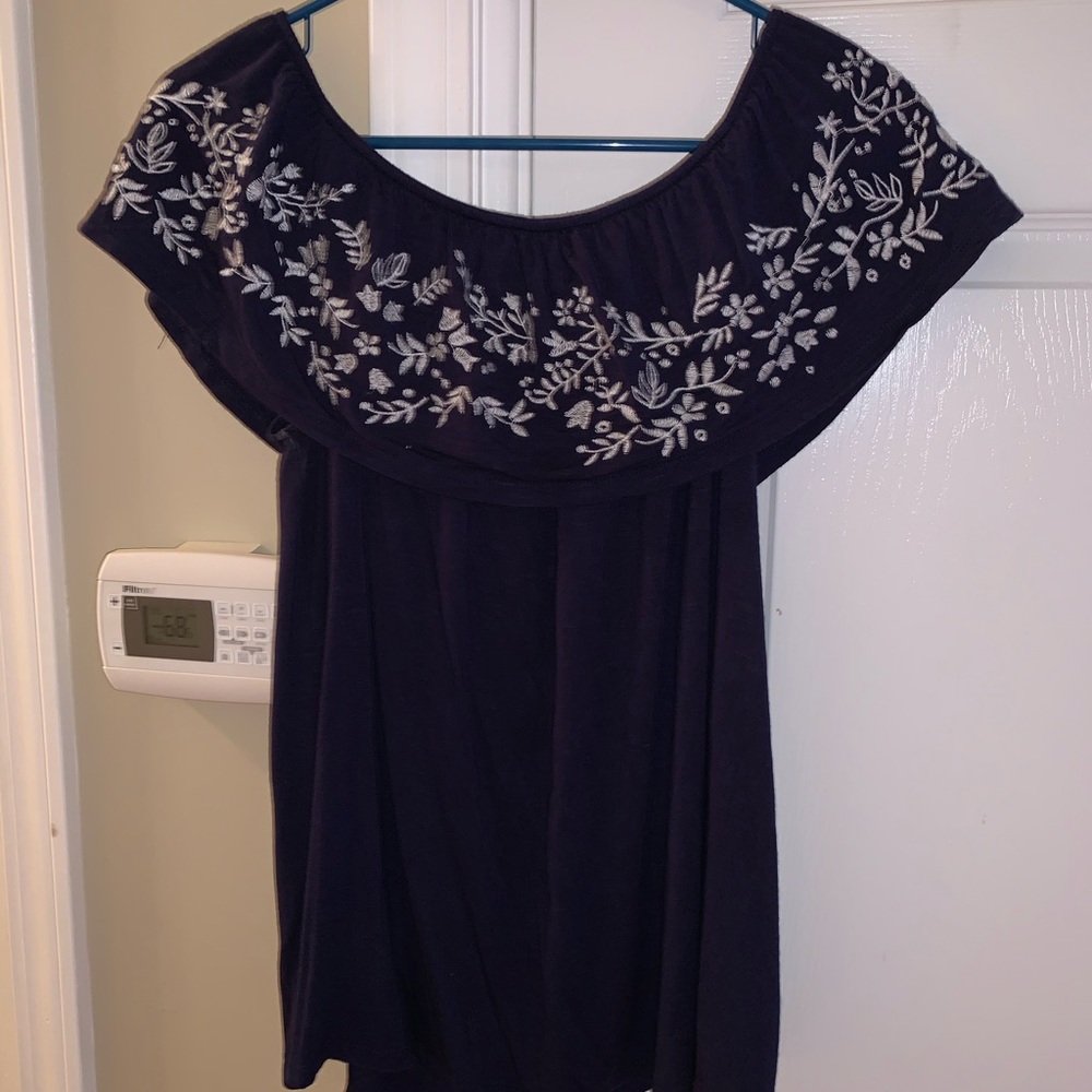 Navy and flowered fold over top